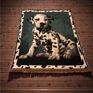 VTG 1996 Disney 101 Dalmatians Puppy Large Tapestry Throw Blanket 66.5in x52.5in